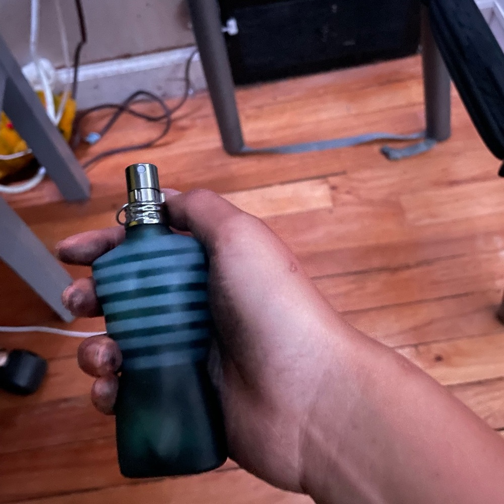 Striped Blue and Green Perfume Bottle